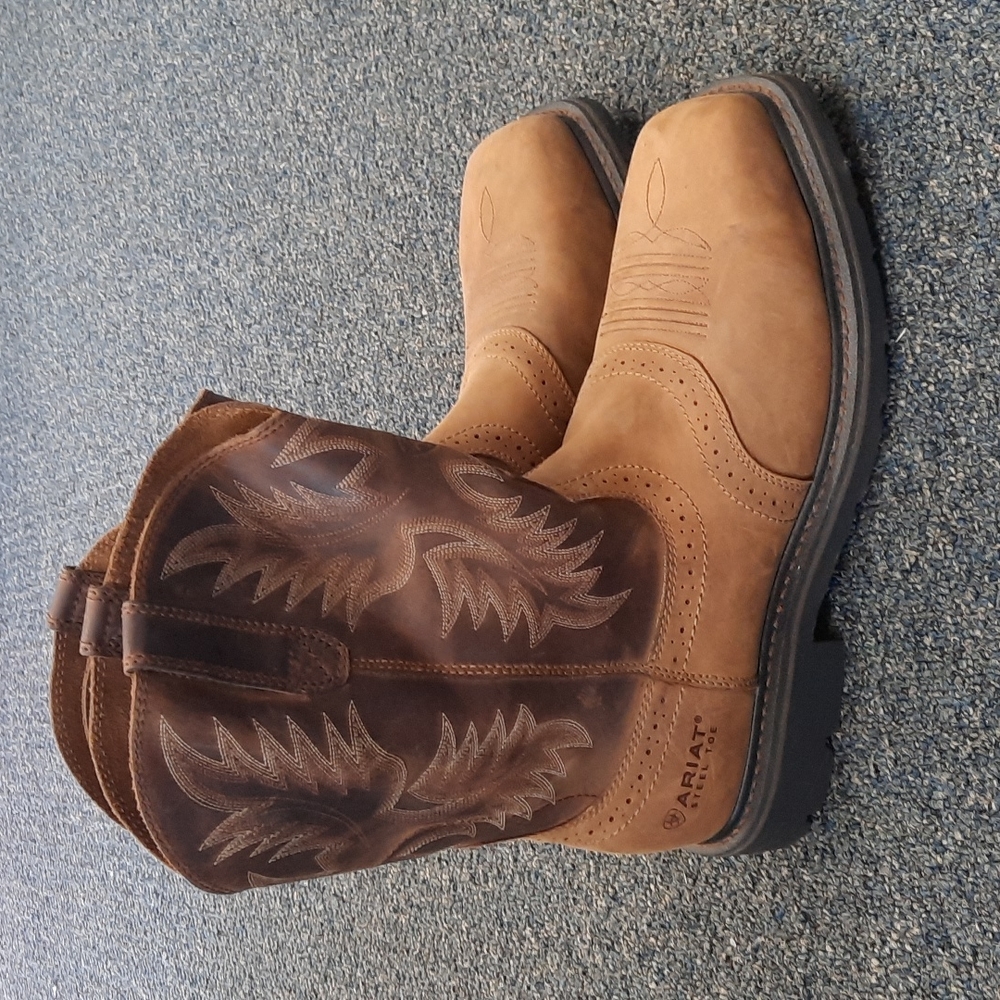 Brown leather steel toe ariat boots